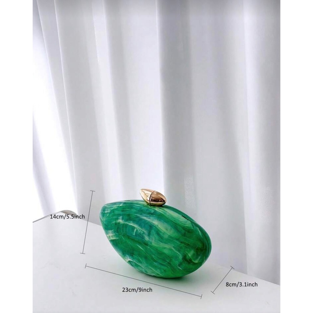 Green Marble Acrylic Clutch Bag Gold Hardware Evening Purse Chain Strap NEW - Picture 5 of 6